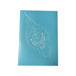 Airbrush Klebeschablone Set Skull Burning Head Big Mask blau transparent