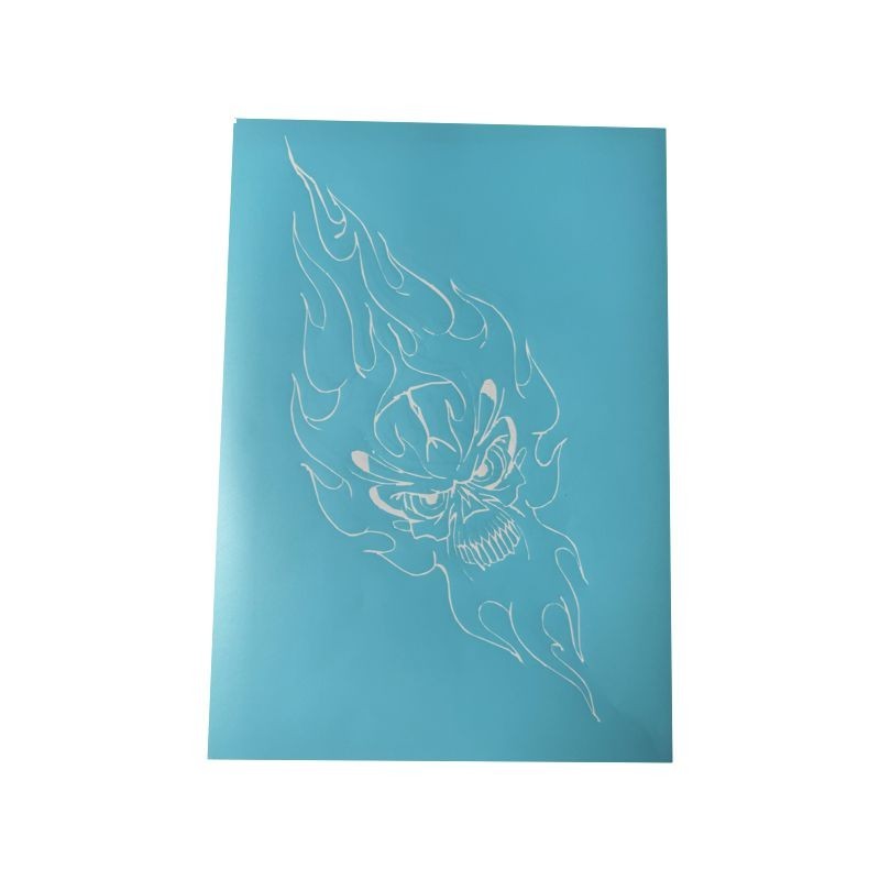 Airbrush Klebeschablone Set Skull Burning Head Big Mask blau transparent