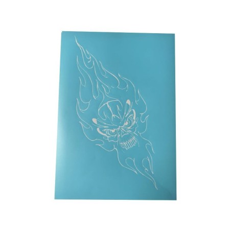 Airbrush Klebeschablone Set Skull Burning Head Big Mask blau transparent