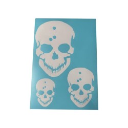 Airbrush Klebeschablonen Set Skull Shooted Stencil Sign Mask blau transparent