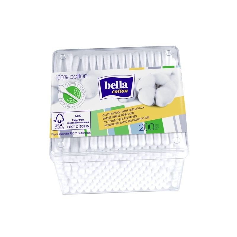 Bella Cotton dry - Wattestäbchen mit Papierschaft in prakischer Box