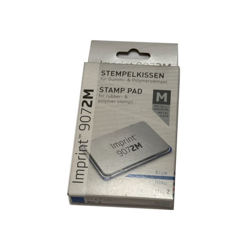 Original IMPRINT 9072M Stempelkissen Handstempelkissen Metal Case blau NEU OVP